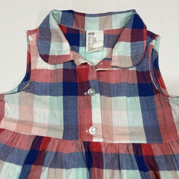 H&M girls Sleeveless dress Size 6-9M in a cotton weave with a collar Y buttons - Picture 4 of 16